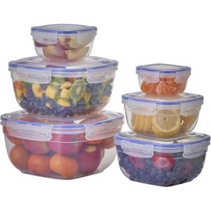 imageSuperio Plastic Food Storage Container Set BPA Free Sealed Containers with Airtight Lids for Pnatry Cupboard and Fridge Microwave and Dishwasher Safe 5 PackClear