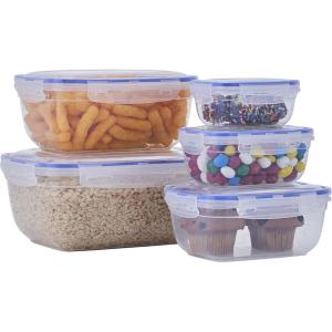 imageSuperio Plastic Food Storage Container Set BPA Free Sealed Containers with Airtight Lids for Pnatry Cupboard and Fridge Microwave and Dishwasher Safe 5 Pack5 Pack