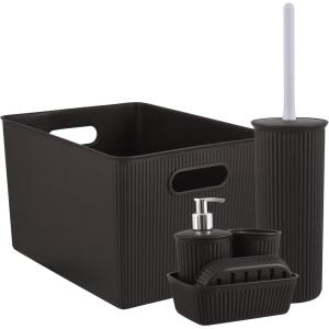 imageSuperio Ribbed Collection  Decorative Plastic Bathroom Accessories Set Brown Set of 6 Soap Dish Liquid Soap Dispenser Toothbrush Holder Organizer Bin Vanity Tray Toilet Brush  Bath Decor