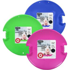 imageSuperio Round Snow Saucer Sled 24quot Plastic Disc Sled for Kids and Adults Heavy Duty Sled with Handles for Downhill Sledding Winter Outdoor SportsBlueGreenFuchsia