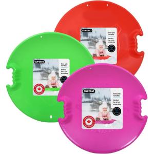 imageSuperio Round Snow Saucer Sled 24quot Plastic Disc Sled for Kids and Adults Heavy Duty Sled with Handles for Downhill Sledding Winter Outdoor SportsRedGreenFuchsia