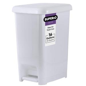 imageSuperio Slim Step On Pedal Plastic Trash Can Waste Bin for Under Desk Office Bedroom Bathroom Kitchen 25 gal White Smoke16 Gallon