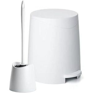 imageSuperio Small Plastic Bathroom Set 3 qt White Plastic Compact Trash Can and Toilet Bowl Cleaner Brush with Holder  Matching Toilet Set