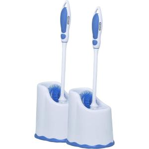 imageSuperio Toilet Bowl Brush and Holder with Under Rim Cleaner for Bathroom Toilet Brush and Caddy with Non Scratch Bristles and Under Rim Lip Brush White and Blue 2 Pack