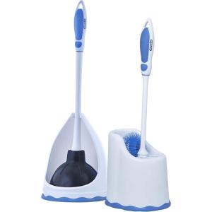 imageSuperio Toilet Brush with Lip and Plunger Set Bathroom Bowl Brush with Pan and Plunger Blue