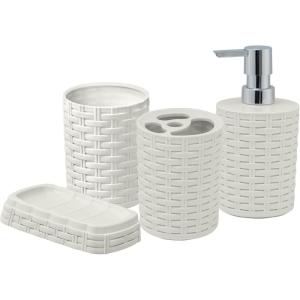 imageSuperio Wicker Plastic Bathroom Accessories Decorative Woven Style Bathroom Set Soap Dish Dispenser Tumbler Toothbrush Holder