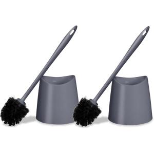 imageToilet Brush Cleaner and Holder White 2 Pack Toilet Bowl Cleaner Brush with Scrubbing Wand Brush and Storage Caddy for Easy Bathroom CleaningGray