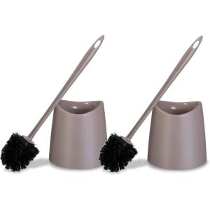 imageToilet Brush Cleaner and Holder White 2 Pack Toilet Bowl Cleaner Brush with Scrubbing Wand Brush and Storage Caddy for Easy Bathroom CleaningTaupe