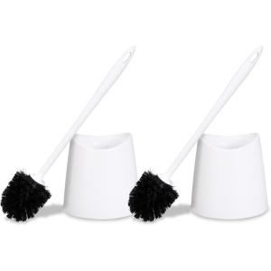 imageToilet Brush Cleaner and Holder White 2 Pack Toilet Bowl Cleaner Brush with Scrubbing Wand Brush and Storage Caddy for Easy Bathroom CleaningWhite