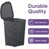 imageDesigned Corner Laundry Hamper with Lid Curved Plastic Laundry Basket Triangle White Cloths Hamper Organizer with Cutout Handles for Laundry Room Bedroom Bathroom Wicker Design 50 LiterGrey