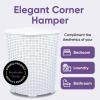 imageDesigned Corner Laundry Hamper with Lid Curved Plastic Laundry Basket Triangle White Cloths Hamper Organizer with Cutout Handles for Laundry Room Bedroom Bathroom Wicker Design 50 LiterWhite