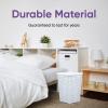 imageDesigned Corner Laundry Hamper with Lid Curved Plastic Laundry Basket Triangle White Cloths Hamper Organizer with Cutout Handles for Laundry Room Bedroom Bathroom Wicker Design 50 LiterWhite
