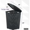 imageDesigned Corner Laundry Hamper with Lid Curved Plastic Laundry Basket Triangle White Cloths Hamper Organizer with Cutout Handles for Laundry Room Bedroom Bathroom Wicker Design 50 LiterGrey