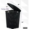 imageDesigned Corner Laundry Hamper with Lid Curved Plastic Laundry Basket Triangle White Cloths Hamper Organizer with Cutout Handles for Laundry Room Bedroom Bathroom Wicker Design 50 LiterBlack