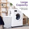 imageDesigned Corner Laundry Hamper with Lid Curved Plastic Laundry Basket Triangle White Cloths Hamper Organizer with Cutout Handles for Laundry Room Bedroom Bathroom Wicker Design 50 LiterWhite