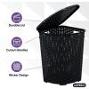 imageDesigned Corner Laundry Hamper with Lid Curved Plastic Laundry Basket Triangle White Cloths Hamper Organizer with Cutout Handles for Laundry Room Bedroom Bathroom Wicker Design 50 LiterBlack
