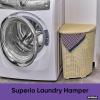 imageDesigned Corner Laundry Hamper with Lid Curved Plastic Laundry Basket Triangle White Cloths Hamper Organizer with Cutout Handles for Laundry Room Bedroom Bathroom Wicker Design 50 LiterBeige