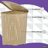 imageDesigned Corner Laundry Hamper with Lid Curved Plastic Laundry Basket Triangle White Cloths Hamper Organizer with Cutout Handles for Laundry Room Bedroom Bathroom Wicker Design 50 LiterBeige
