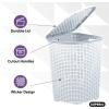 imageDesigned Corner Laundry Hamper with Lid Curved Plastic Laundry Basket Triangle White Cloths Hamper Organizer with Cutout Handles for Laundry Room Bedroom Bathroom Wicker Design 50 LiterWhite