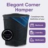 imageDesigned Corner Laundry Hamper with Lid Curved Plastic Laundry Basket Triangle White Cloths Hamper Organizer with Cutout Handles for Laundry Room Bedroom Bathroom Wicker Design 50 LiterBlack