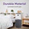 imageDesigned Corner Laundry Hamper with Lid Curved Plastic Laundry Basket Triangle White Cloths Hamper Organizer with Cutout Handles for Laundry Room Bedroom Bathroom Wicker Design 50 LiterGrey