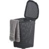 imageDesigned Corner Laundry Hamper with Lid Curved Plastic Laundry Basket Triangle White Cloths Hamper Organizer with Cutout Handles for Laundry Room Bedroom Bathroom Wicker Design 50 LiterGrey