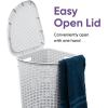 imageDesigned Corner Laundry Hamper with Lid Curved Plastic Laundry Basket Triangle White Cloths Hamper Organizer with Cutout Handles for Laundry Room Bedroom Bathroom Wicker Design 50 LiterWhite Smoke
