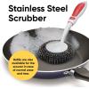 imageDish Washing Vegetable Brush Scrubber with Stainless Steel Grill Brush Scourer Sponge Brush Set with Long Handle and Rubber Grip NonScratch Kitchen Cleaning Set 2 Pack Red