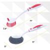 imageDish Washing Vegetable Brush Scrubber with Stainless Steel Grill Brush Scourer Sponge Brush Set with Long Handle and Rubber Grip NonScratch Kitchen Cleaning Set 2 Pack Red