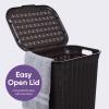imagePlastic Laundry Hamper with Lid Knit Designed Laundry Hamper Basket 50 Liter Brown Cloths Hamper Organizer with Cutout Handles Space Saving for Laundry Room Bedroom BathroomBrown2 Pack