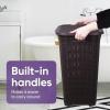 imagePlastic Laundry Hamper with Lid Knit Designed Laundry Hamper Basket 50 Liter Brown Cloths Hamper Organizer with Cutout Handles Space Saving for Laundry Room Bedroom BathroomBrown2 Pack