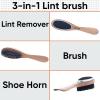 imageSuperio 3 in 1 Lint Brush and Shoe Horn for Suit Wool Coat Sweaters Shoes  Double Sided Portable Pet Hair Remover with Wood Handle1 Count Pack of 1