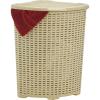 imageDesigned Corner Laundry Hamper with Lid Curved Plastic Laundry Basket Triangle White Cloths Hamper Organizer with Cutout Handles for Laundry Room Bedroom Bathroom Wicker Design 50 LiterBeige