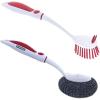 imageDish Washing Vegetable Brush Scrubber with Stainless Steel Grill Brush Scourer Sponge Brush Set with Long Handle and Rubber Grip NonScratch Kitchen Cleaning Set 2 Pack Red