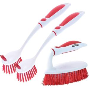 imageDeep Cleaning Brush Scrubber Set of 32 Double Sided Dish and Vegetable Brush and 1 AllPurpose Scrub Brush  Heavy Duty NonScratch Multipurpose Utility Scrubber for Home Kitchen Bathroom  Red