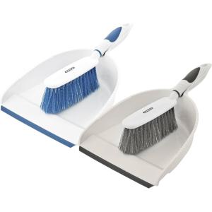imageDustpan and Brush Set Hand Broom with Ergonomic Grip Handle  Rubber Edge for Easy Dirt Pickup Durable Material  Blue Hand Brush by SuperioBlue  Grey