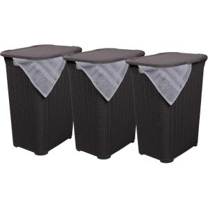 imagePlastic Laundry Hamper with Lid Knit Designed Laundry Hamper Basket 50 Liter Brown Cloths Hamper Organizer with Cutout Handles Space Saving for Laundry Room Bedroom BathroomBrown3 Pack