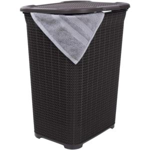 imagePlastic Laundry Hamper with Lid Knit Designed Laundry Hamper Basket 50 Liter Brown Cloths Hamper Organizer with Cutout Handles Space Saving for Laundry Room Bedroom BathroomBrown1 Pack
