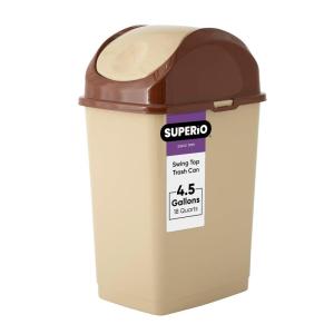 imageSuperio 125 Gal Mini Plastic Trash Can with Swing Top Lid Small Waste Bin for Countertop Desk Vanity Bathroom 5 Quart BeigeBrown45 Gallon
