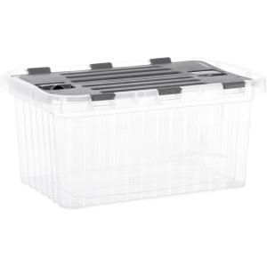 imageSuperio Christmas Storage Box with Red Hinged Lids Plastic Container Bins for Organizing with Attached Lid Stackable Crates BPA Free Organizers for Home Office and Dorm 2025quotx14quotx146quotClear with Grey Lids