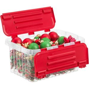 imageSuperio Christmas Storage Box with Red Hinged Lids Plastic Container Bins for Organizing with Attached Lid Stackable Crates BPA Free Organizers for Home Office and Dorm 2025quotx14quotx146quotClear with Red Lids