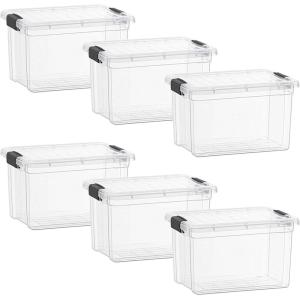 imageSuperio Clear Plastic Storage Bin with LidNonToxic BPA Free Odor Free Organizer Storage Box Stackable Plastic Tote for Home Garage School and Office 11 Quart 6Pack555 Quart