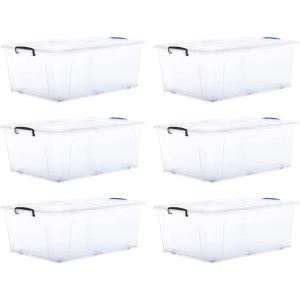 imageSuperio Clear Plastic Storage Bin with LidNonToxic BPA Free Odor Free Organizer Storage Box Stackable Plastic Tote for Home Garage School and Office 11 Quart 6Pack32 Qt Wheeled