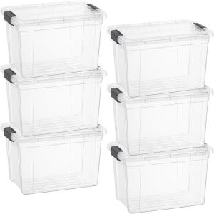 imageSuperio Clear Plastic Storage Bin with LidNonToxic BPA Free Odor Free Organizer Storage Box Stackable Plastic Tote for Home Garage School and Office 11 Quart 6Pack475 Quart