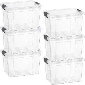 imageSuperio Clear Plastic Storage Bin with LidNonToxic BPA Free Odor Free Organizer Storage Box Stackable Plastic Tote for Home Garage School and Office 11 Quart 6Pack25 Qt