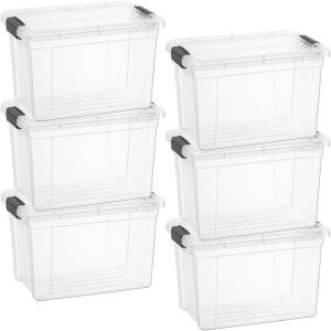 imageSuperio Clear Plastic Storage Bin with LidNonToxic BPA Free Odor Free Organizer Storage Box Stackable Plastic Tote for Home Garage School and Office 11 Quart 6Pack475 Qt