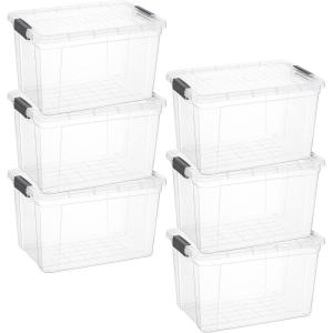 imageSuperio Clear Plastic Storage Bin with LidNonToxic BPA Free Odor Free Organizer Storage Box Stackable Plastic Tote for Home Garage School and Office 11 Quart 6Pack265 Quart