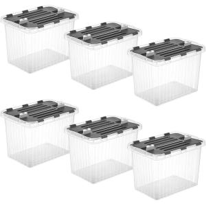 imageSuperio Clear Plastic Storage Bin with LidNonToxic BPA Free Odor Free Organizer Storage Box Stackable Plastic Tote for Home Garage School and Office 11 Quart 6Pack17x1165x1225