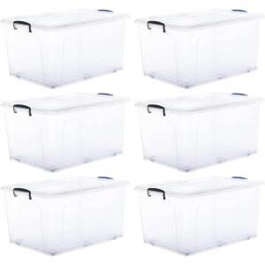 imageSuperio Clear Plastic Storage Bin with LidNonToxic BPA Free Odor Free Organizer Storage Box Stackable Plastic Tote for Home Garage School and Office 11 Quart 6Pack85 Qt Wheeled