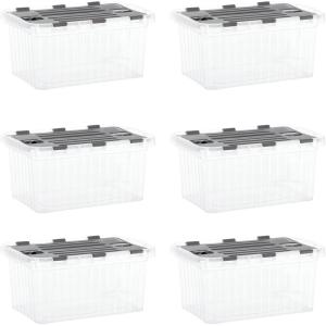 imageSuperio Clear Plastic Storage Bin with LidNonToxic BPA Free Odor Free Organizer Storage Box Stackable Plastic Tote for Home Garage School and Office 11 Quart 6Pack15x10x7